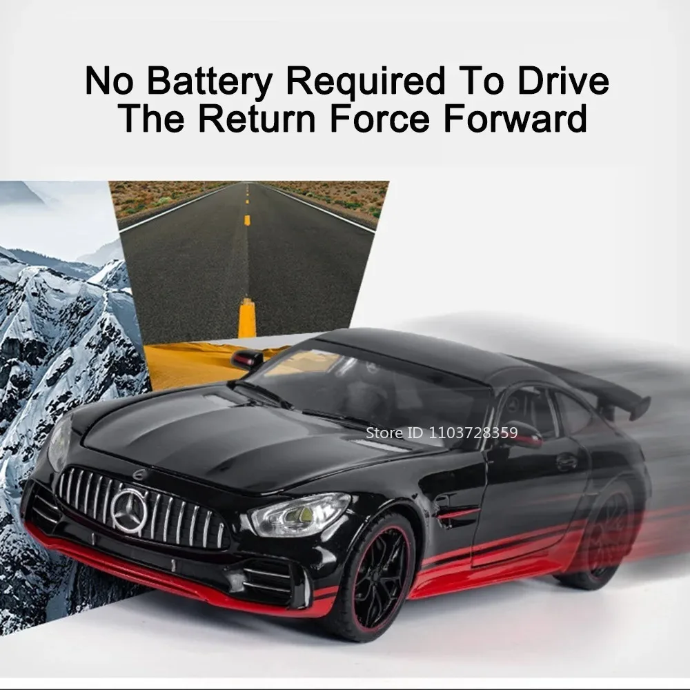 Coche deportivo en miniatura GTR GT a escala 1:24, modelos de juguete, supercoche fundido a presión de aleación, puertas con luz y sonido, espalda abierta, regalos de cumpleaños para niños