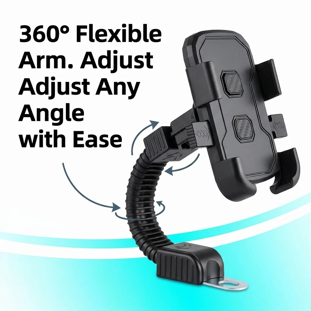 Motorcycle Phone Mount Rearview Mirror For iPhone 17 16 Samsung Shockproof Stand 360 Rotating Holder