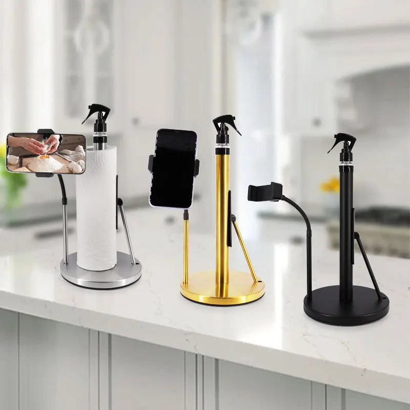 3 in 1 Paper Towel Holder Kitchen Roll Holder Standing with Weighted Base with Spray with Phone Stand Kitchen Roll Dispenser