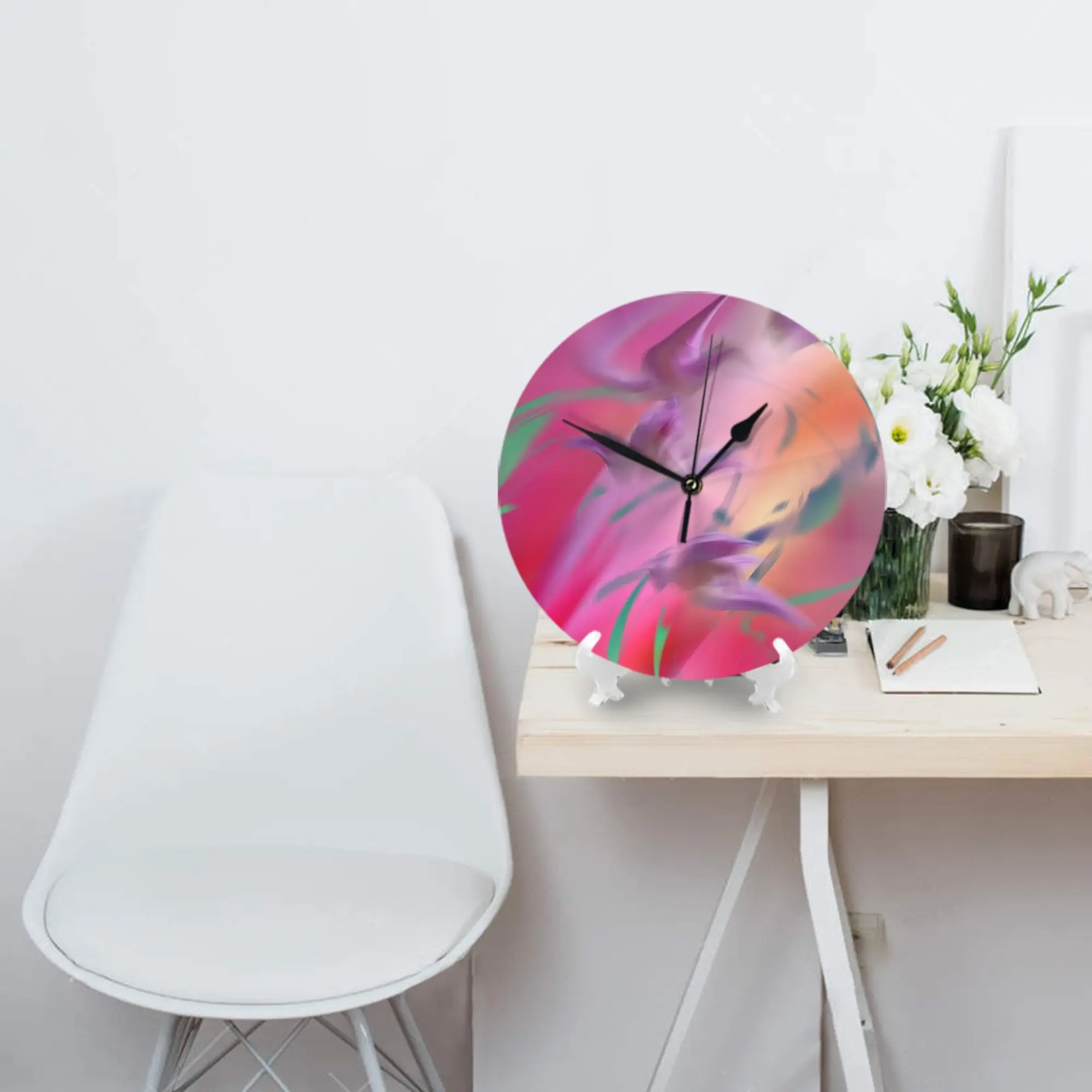 flight to the flower garden Wall Clock Room Decoration Silent Round Clock for Bedroom Living Kitchen Home