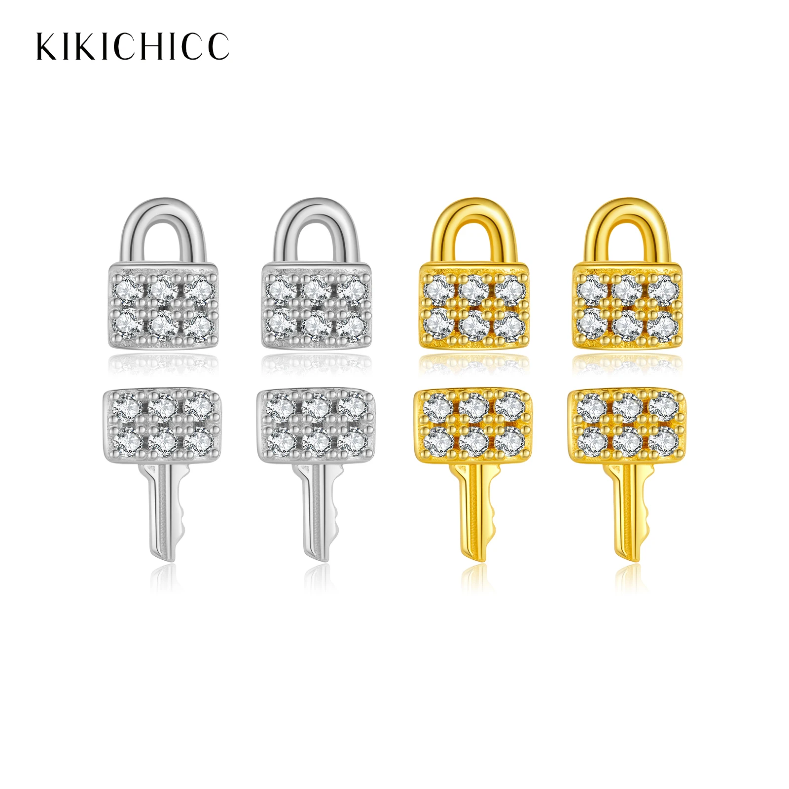 KIKICHICC Donne 925 Sterling Silver Blocco Chiave Forma Zircone CZ Orecchino Della Vite Prigioniera 2024 Piccolo Lucido Festa di Compleanno Casual Gioielli Delle Donne