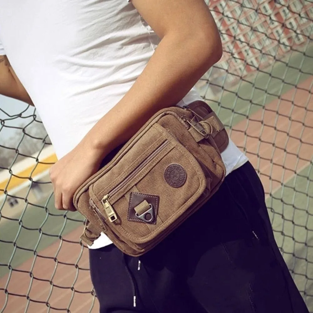 

Phone Pouch Large Capacity Outdoor Waist Bag Multifunctional Canvas Climbing Fanny Bag Adjustable Durable Travel Chest Bag Men