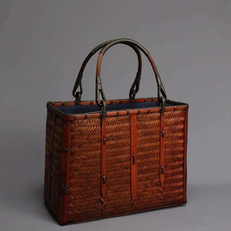 

Bamboo woven handbag, women's woven shoulder bag, handmade bamboo weaving, gap storage basket, handle, bamboo basket