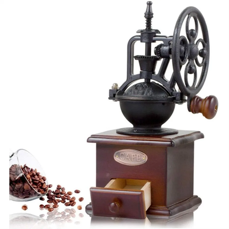 

Burr Coffee Grinder, Vintage Wooden Hand Crank Mill for French Press, Ceramic Core
