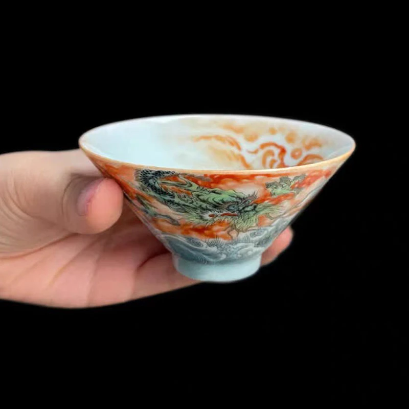 

Unusual Jingdezhen porcelain chinese tea cup aesthetic ceramic glaze hand made Loong ceremony teware For kung fu