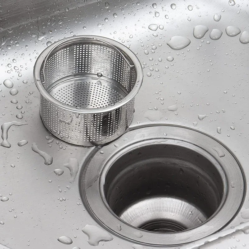 

304 Stainless Steel Kitchen Sink Strainer Plug Dense Hole Water Basin Sink Drain Filter Basket with Handle Draine Accessories