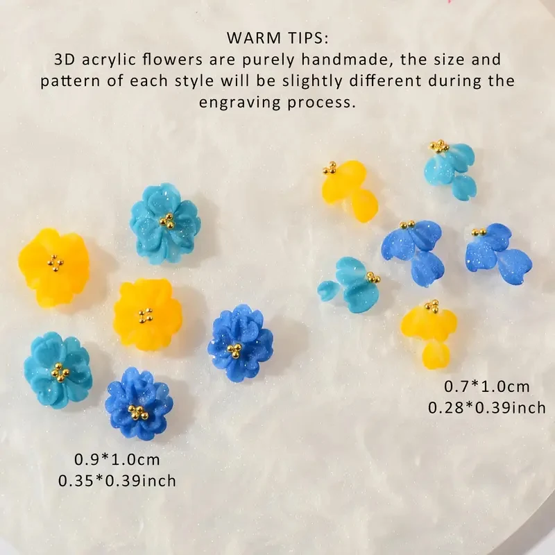 6pc Handmade Acrylic Flowers Nail Charms 3D Sculpture Flower Nail Crafts Accessories DIY Designer Charms For Nail Art Decoration