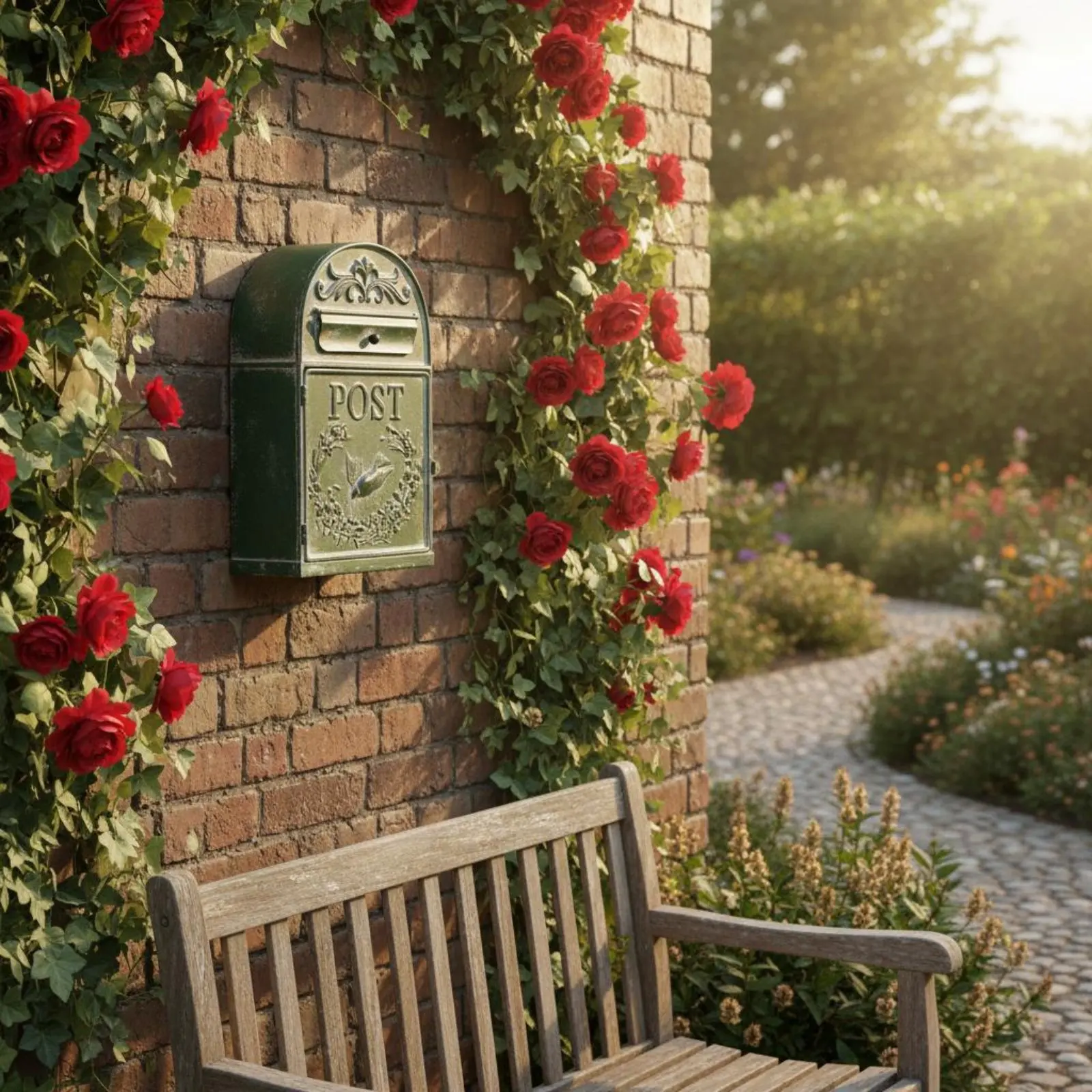 Green Wrought Iron Letterbox Waterproof Wall-Mounted Mailbox European Design Mail Container Easy to Install Rustic Metal Post
