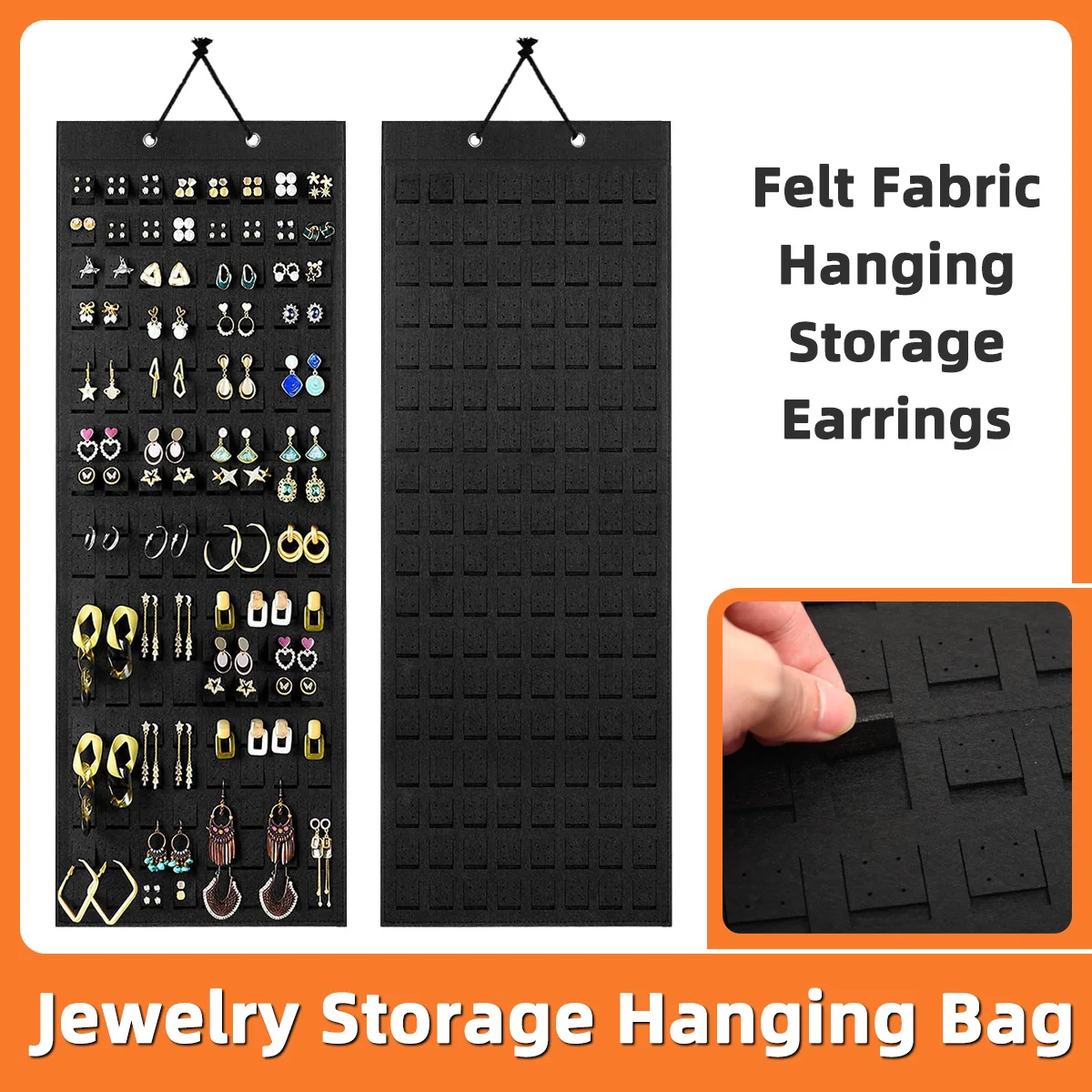 1PC Wall Mounted Felt Earrings Necklace Storage Bag Hanging Display Board Home Decoration Storage Bag Black Home Wall Mounted