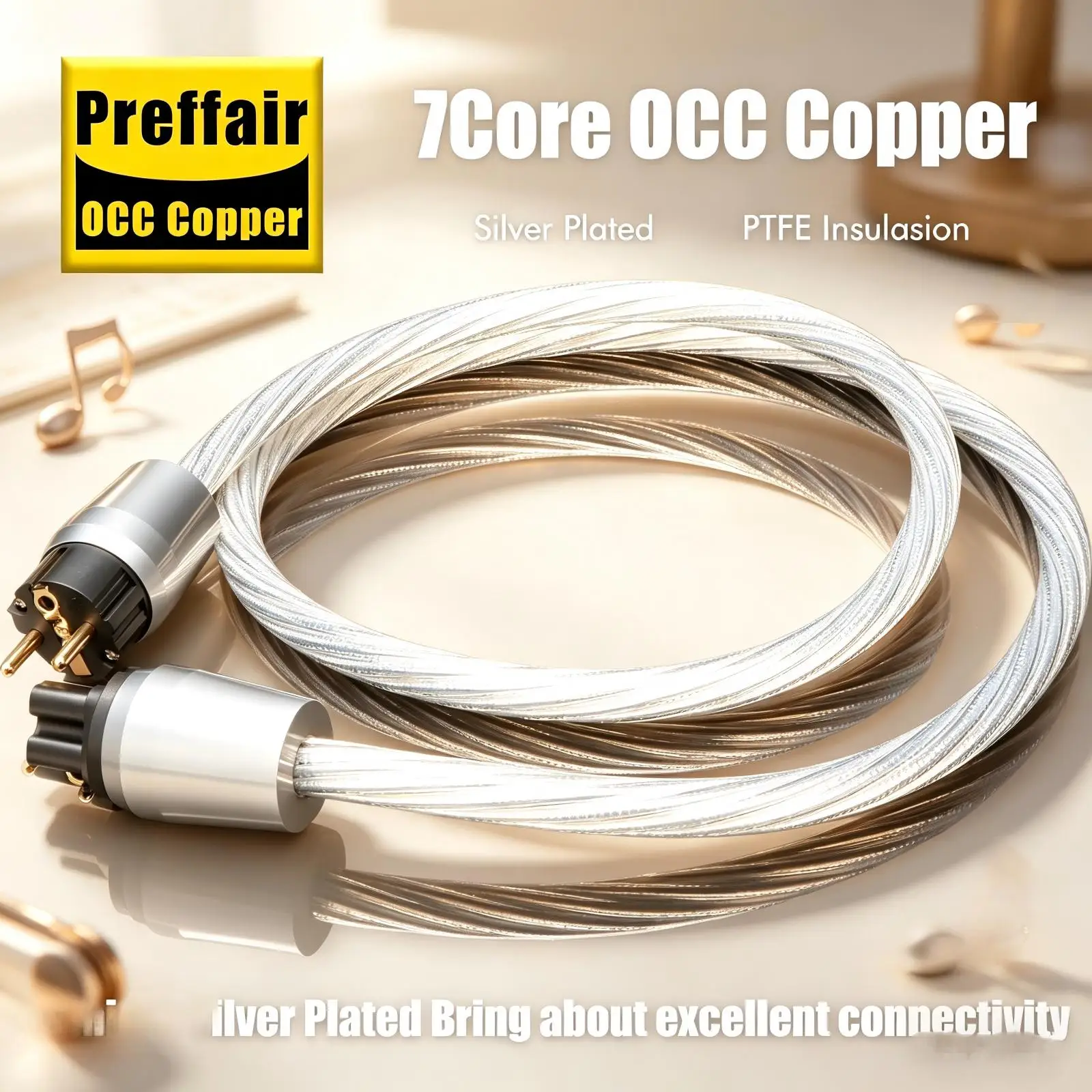 Preffair Audiophile Power Cord AC OCC Copper EU US AU Supply Power Cord OCC Copper Silver Plated 7Core HiFi Powe Cable US Connec