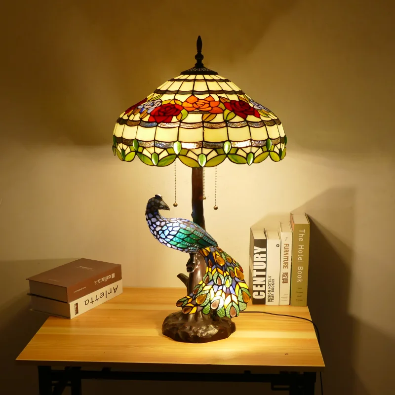 2026 Tiffany Colorful Table Lamps D46cm H78cm Luxurious Ancient Garden E27 Bedside Lamps Living Room Decoration Bedroom Table La