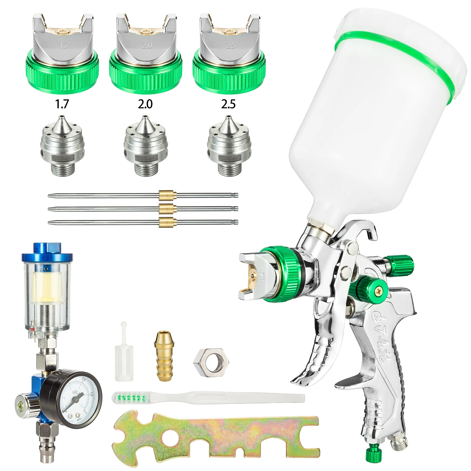 Pistola a spruzzo professionale HVLP con alimentazione a gravità, 1,7 mm, 2,0 mm, 2,5 mm, per verniciatura auto, strumento pneumatico per uso domestico