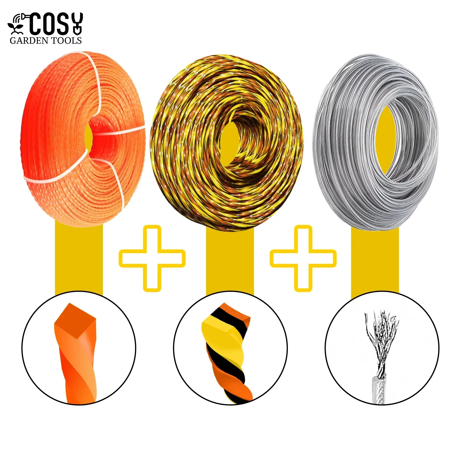 3PC 3.0mm*15m Steel Wire/Spiral Wire/Three cColor nNylon Wire Lawn Trimmer Accessories Grass Cutting Machine Replacement Parts