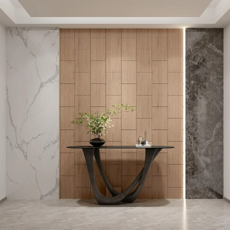 Grooved Grid Wood Grain Wallpaper Self Adhesive Wall Sticker for TV Background Wall Decoration 3D Peel and Stick Contact Paper