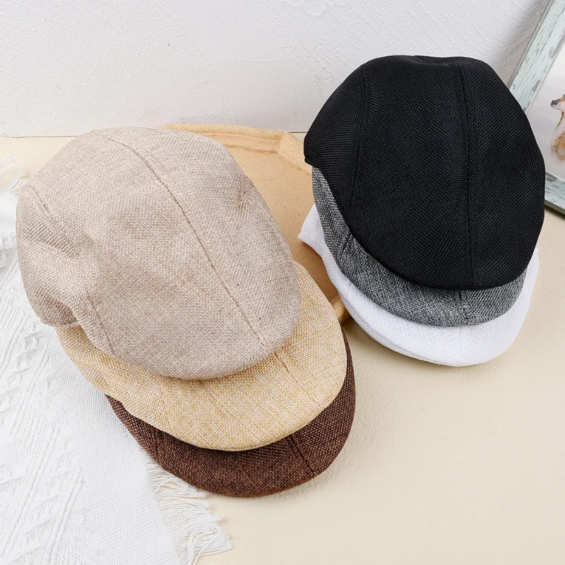 Men\'s Casual Hat Berets Cotton Hemp Caps for Spring Autumn Cabbie Flat Cap Retro England Hats Breathable  Beret Ivy Cap