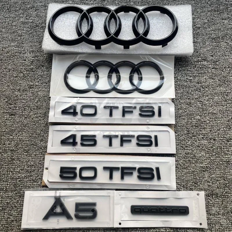 

AUDI A5 4 Ring logo ABS Black Car Hood Front Bonnet Grill Rear Trunk Emblem Badge Sticker A5 Mark Quarrto Emblem 35TFSI 45TFSI