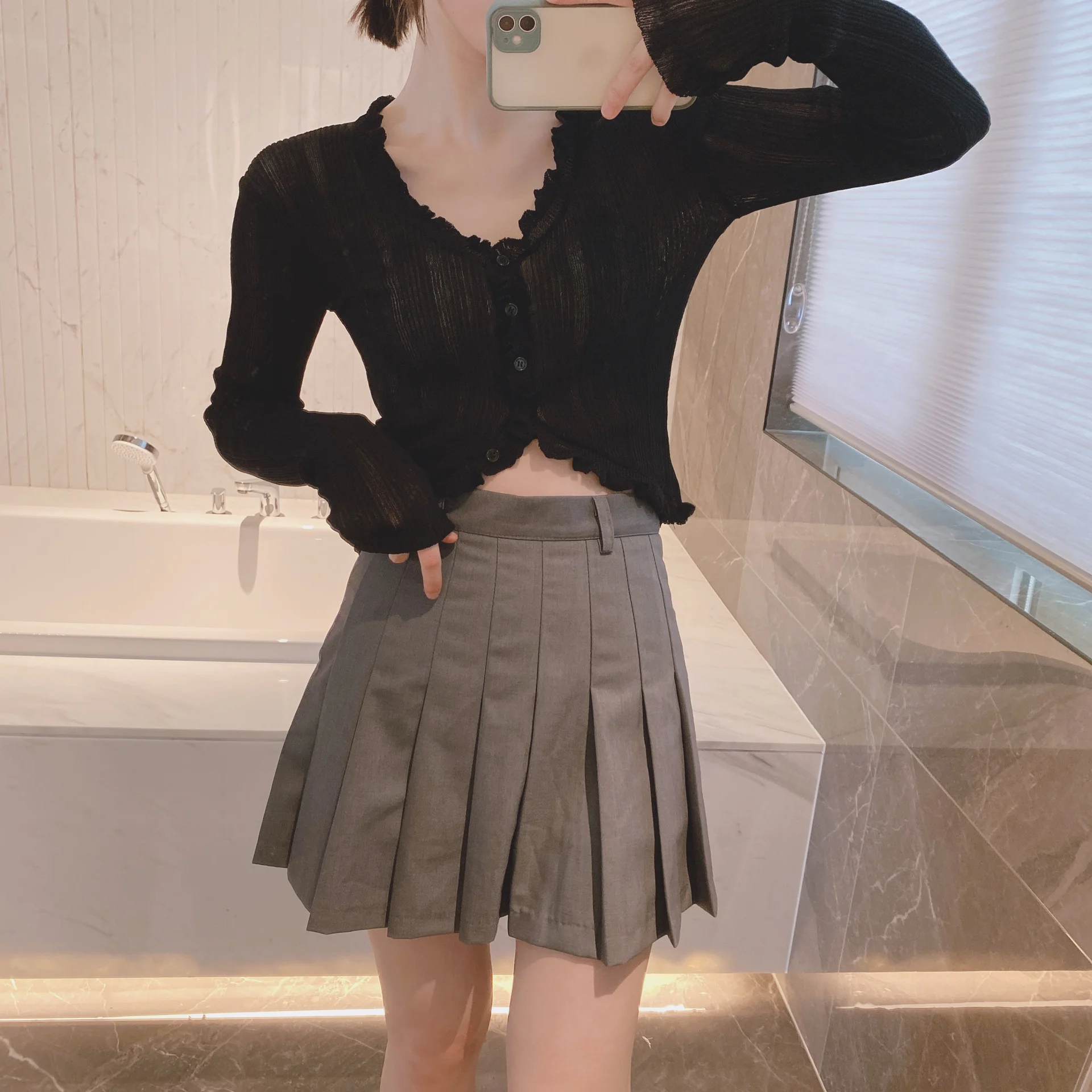

High Waist A-Line Skirt Women's Anti-Light Cotton Gored Skirt Slimming Design Summer 2026 Fashion College Style
