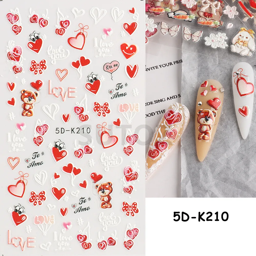 Valentine's Day Love Flower Relief Nail Stickers, Easy to Apply Nail Stickers, DIY Makeup for Festivals, Parties, and Weddings