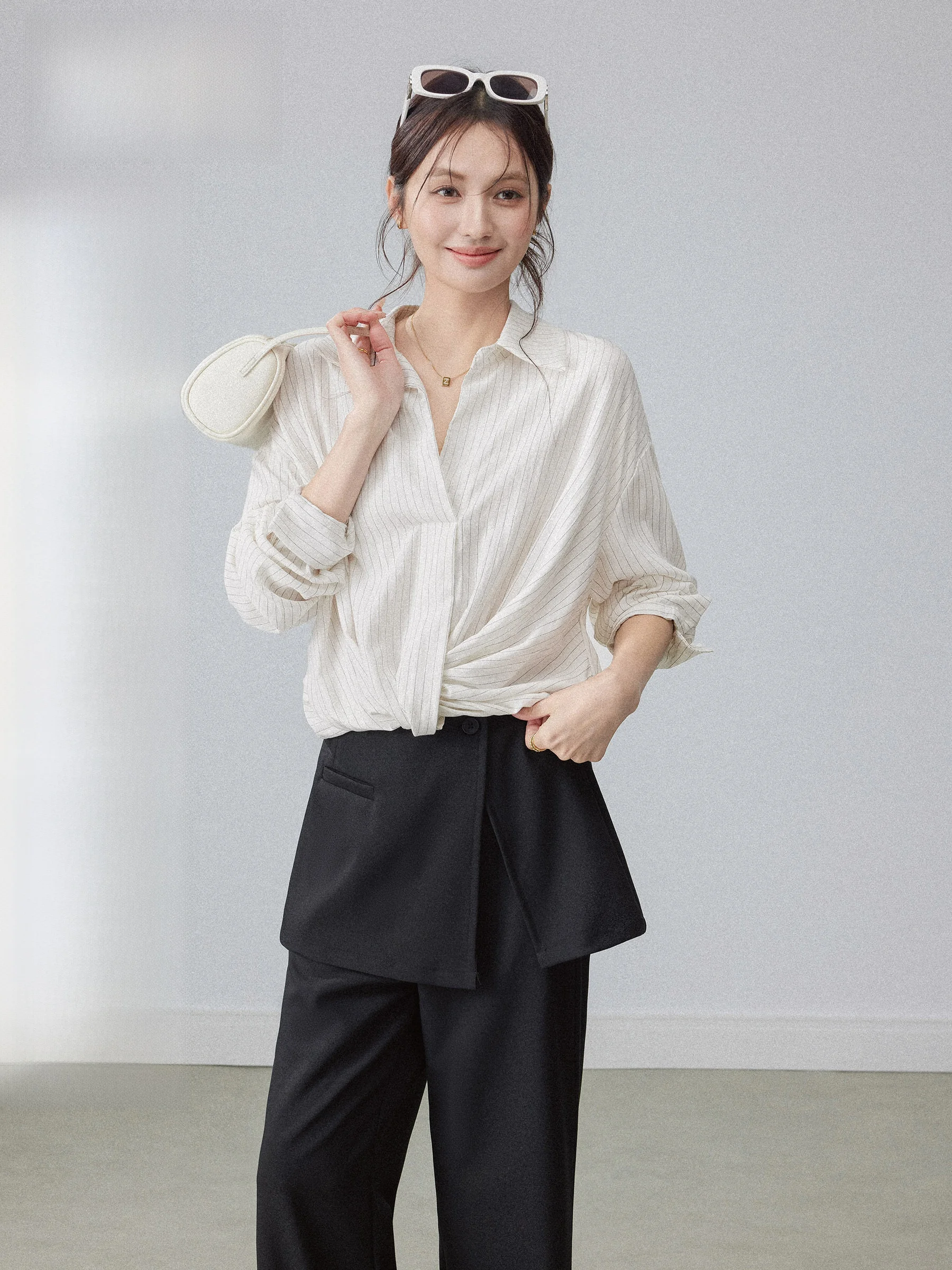 

Женская блузка Chang Dou Dou с длинным рукавом, V-образным вырезом, узлом и полосками, новинка ранней весны, корейский стиль, высококачественный топ для офиса