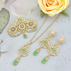 Sunspicems Gold Color Moroccan Style Women Earring Necklace Brooch Algeria Bridal Jewelry Sets Arabic Crystal Banquet Bijoux