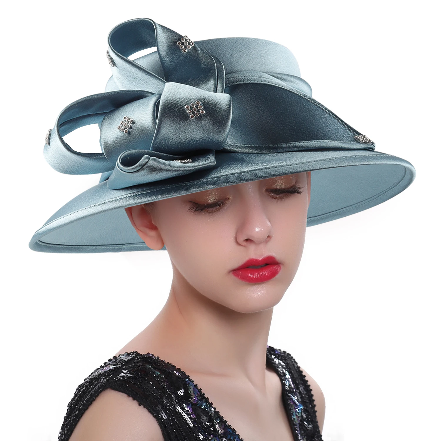 Hot Sale Women Satin Cloth Church Hat Elegant Wedding Photography Top Hat Female Banquet Fancy Fascinator Formal Hat Female