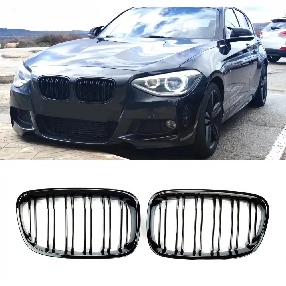 

Glossy Black Front Bumper Kidney Racing Grille For BMW 1 Series F20 F21 2011 2012 2013 2014 1Pair Double Slat Sport Grill