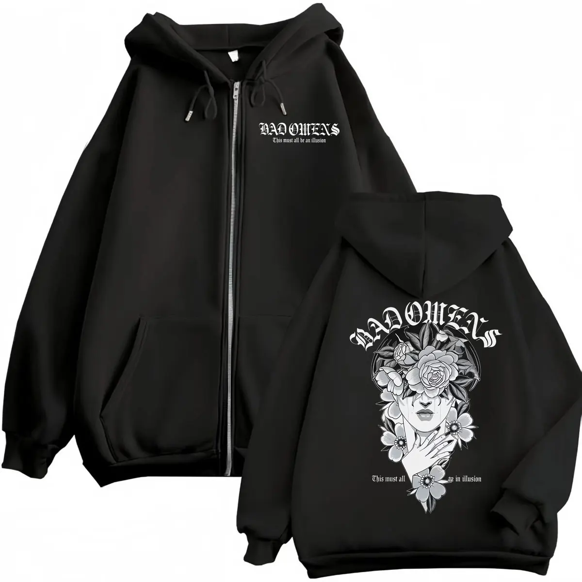 

Rock Band Bad Omens Tour 2026 Graphic Zipper Hoodies High Quality Fashion Zip Up Sweatshirts Men Women Casual Loose Pullovers