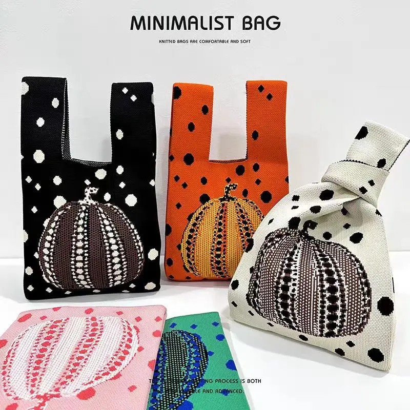 Women'S Knot Wrist Bag Handmade Knitted Bag Portable Large Capacity Autumn Winter Handbags Mini Striped Tote Bucket Phone Bags