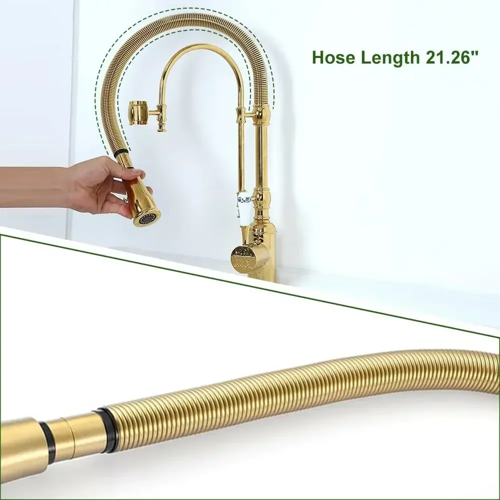 KunMai Kitchen Faucet with Pull Down Sprayer Gold Kitchen Sink Faucet Commercial High Arc Dual-Mode Kitchen Faucets