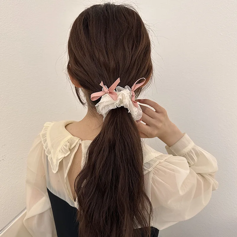 YHJ Ballet Style Ribbon Hair Clips Spring Clip Cream Pink Series Hair Rope Scrunchies Girl's Gift Headdress Hair Accessories