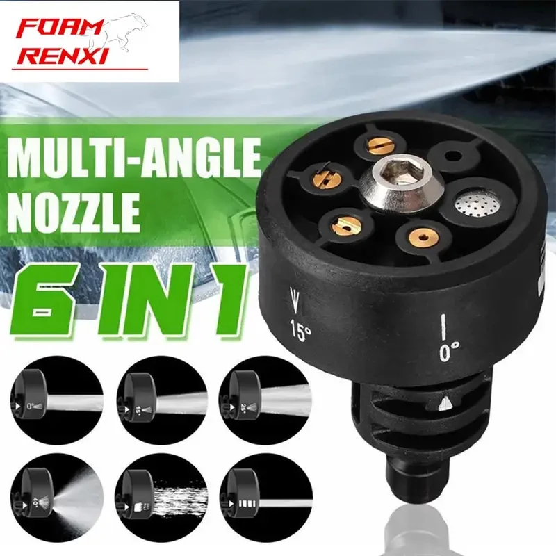 6 In 1 Car Wash Universal Nozzle Multi Function High Pressure Cleaner Gun Cordless Water Washer Parts Black