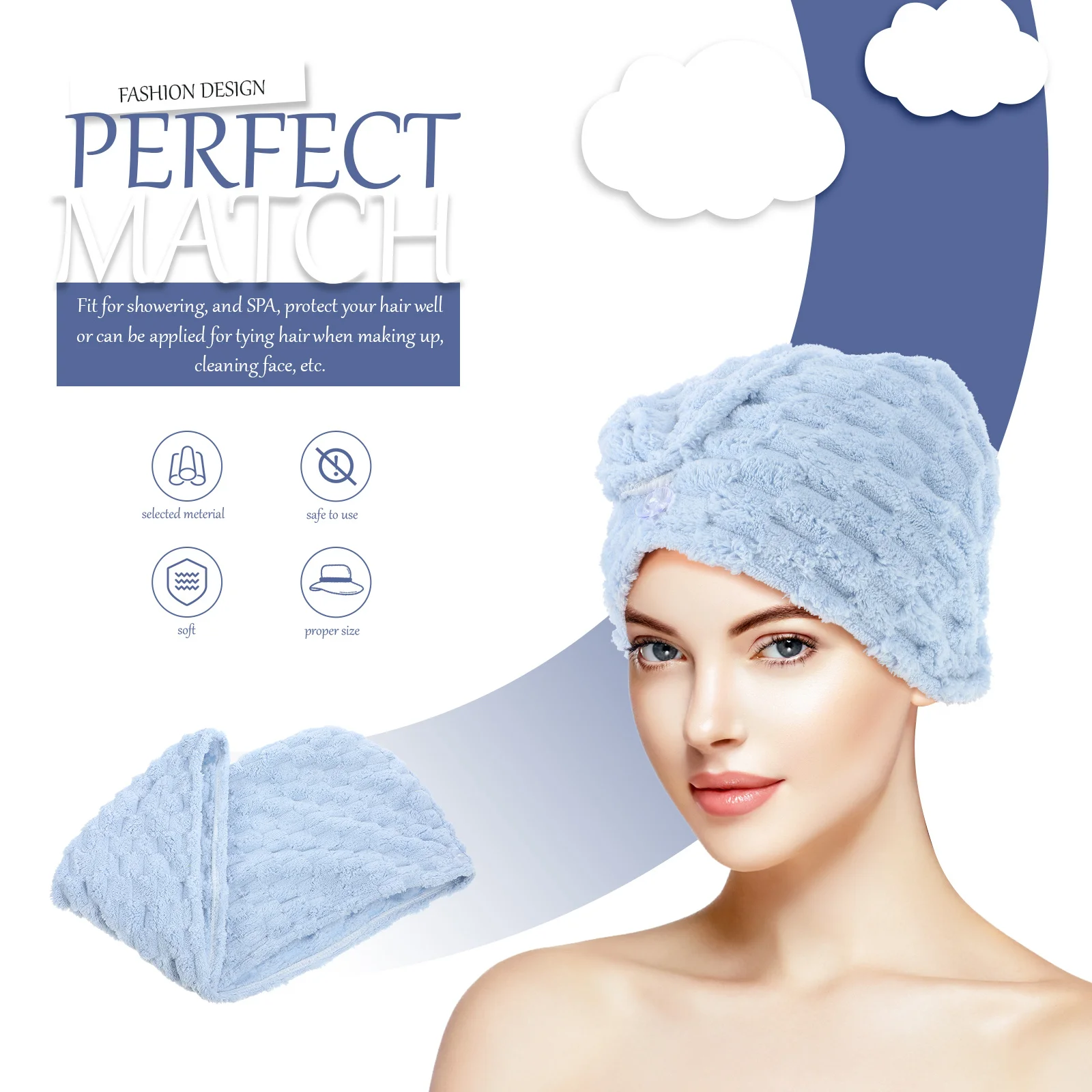 

Hair Towel Wrap Fast Drying Thickened Cloud Velour Material No Shedding Easy to Wear Multi-Functional Head Towels for Women Wet