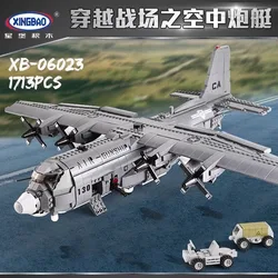 XINGBAO 06023 WW2 AC130 Air Gunship Aircraft Model Military Weapon Series DIY Small Particle Toys Building Blocks Gift For Boys