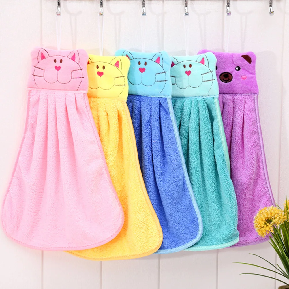 

Hanging Hand Towels Animal Towels Thicken Coral Fleece Fast Dry Dish Wipe Cloth for Home Kitchen Bathroom (Purple)