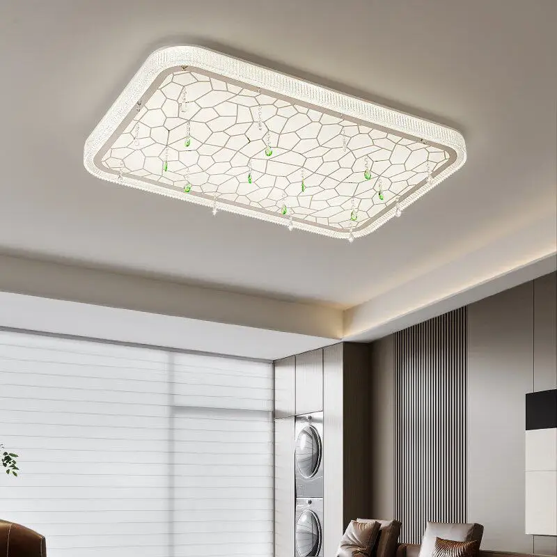 Modern Chrome Ceiling Lamp Honeycomb Acrylic Panel With Hanging Crystals Flush Mount Light For Living Room Bedroom Study Hallway