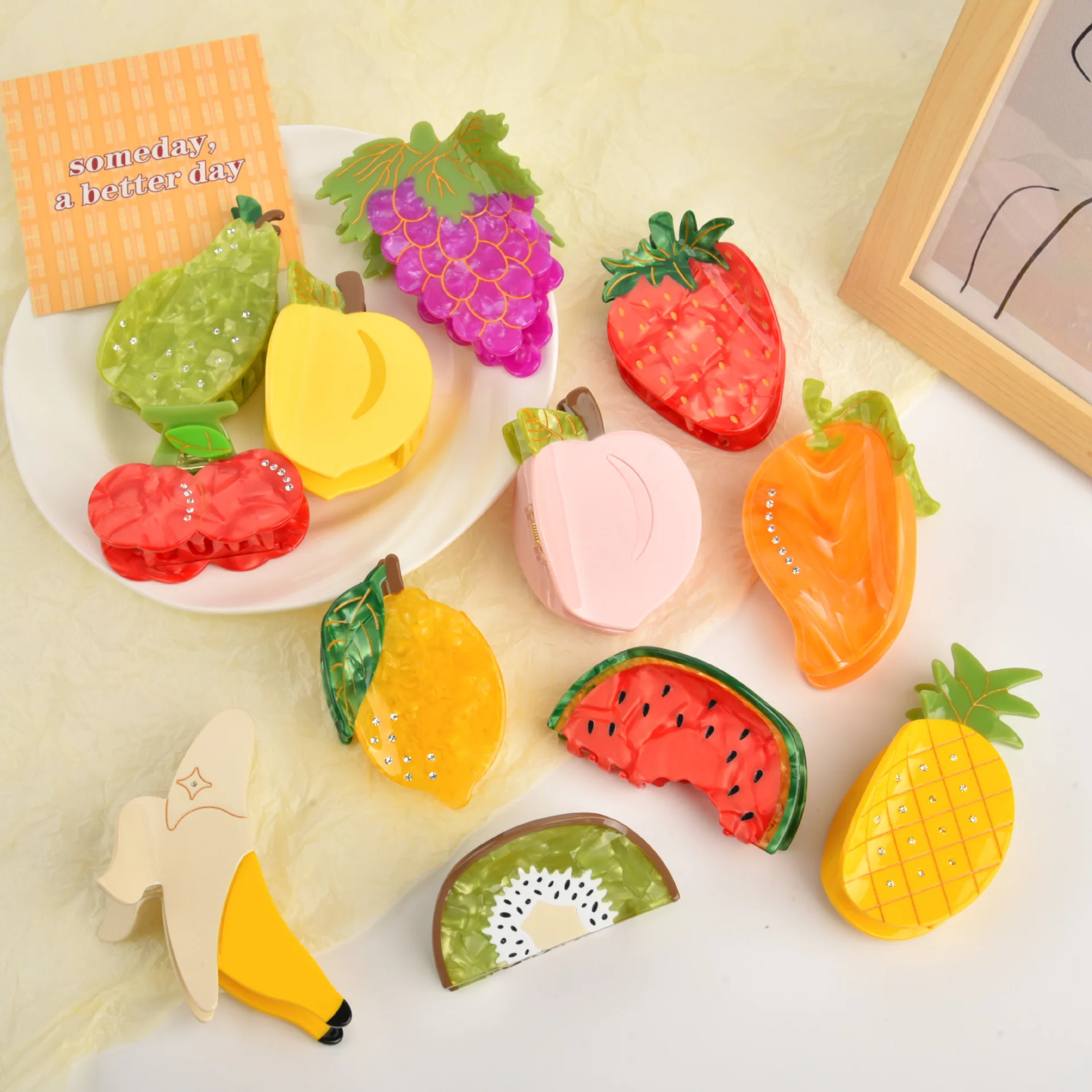 

Новый зажим для волос с уксусной кислотой и фруктами для женщин, милый зажим для волос с клубникой на затылке, головной убор с акулой, захват для волос