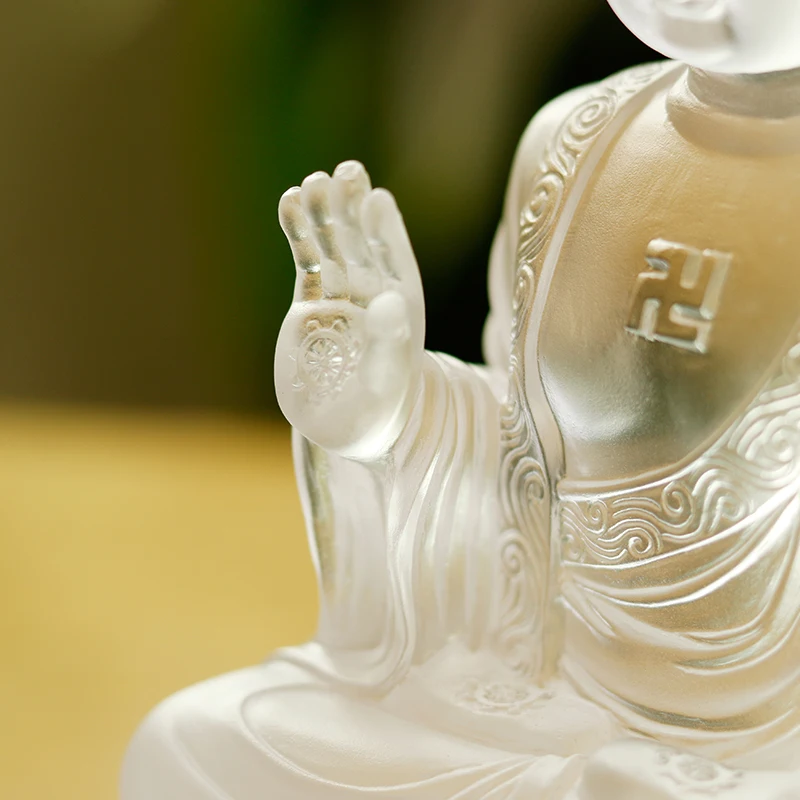 Estatua de Buda Maitreya esmaltada blanca transparente, artesanías de regalo hechas a mano para uso en casas/patillas