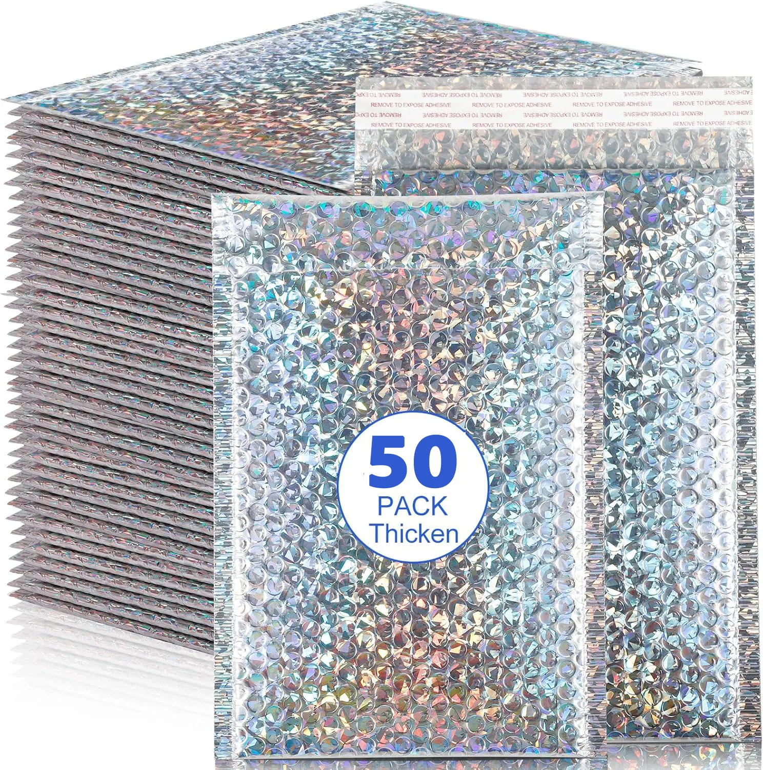 Amplop Buble Mailer Warna Pelangi 50pcs, Amplop Buble Mailer Segel Sendiri, Amplop Berlapis, Kantong Hadiah, Kantong Kemasan Laser untuk Buku