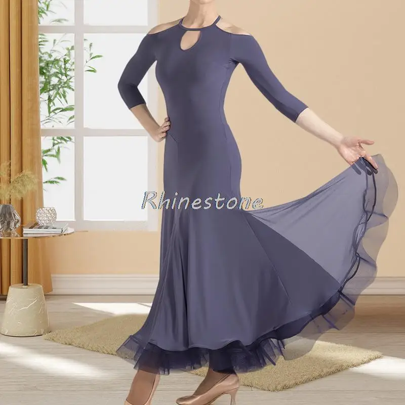 New Modern Backless Crystal Hemp Performance National Standard Dance Big Swing gonna a lisca di pesce Social Waltz Dress