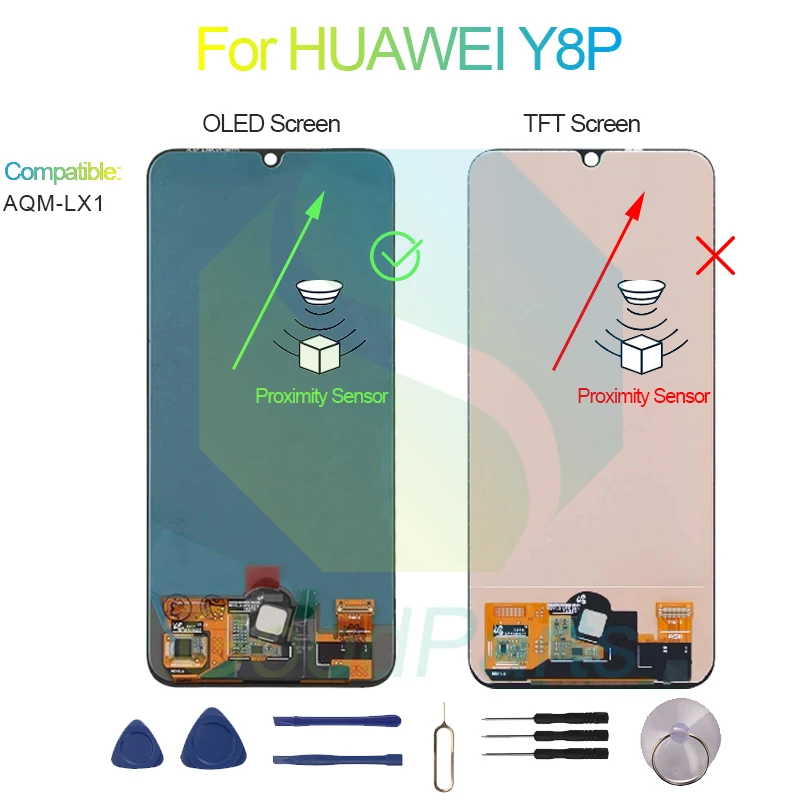 Pengganti layar tampilan layar untuk HUAWEI Y8P, 2400*1080 AQM-LX1 Y8P LCD rakitan Digitizer sentuh