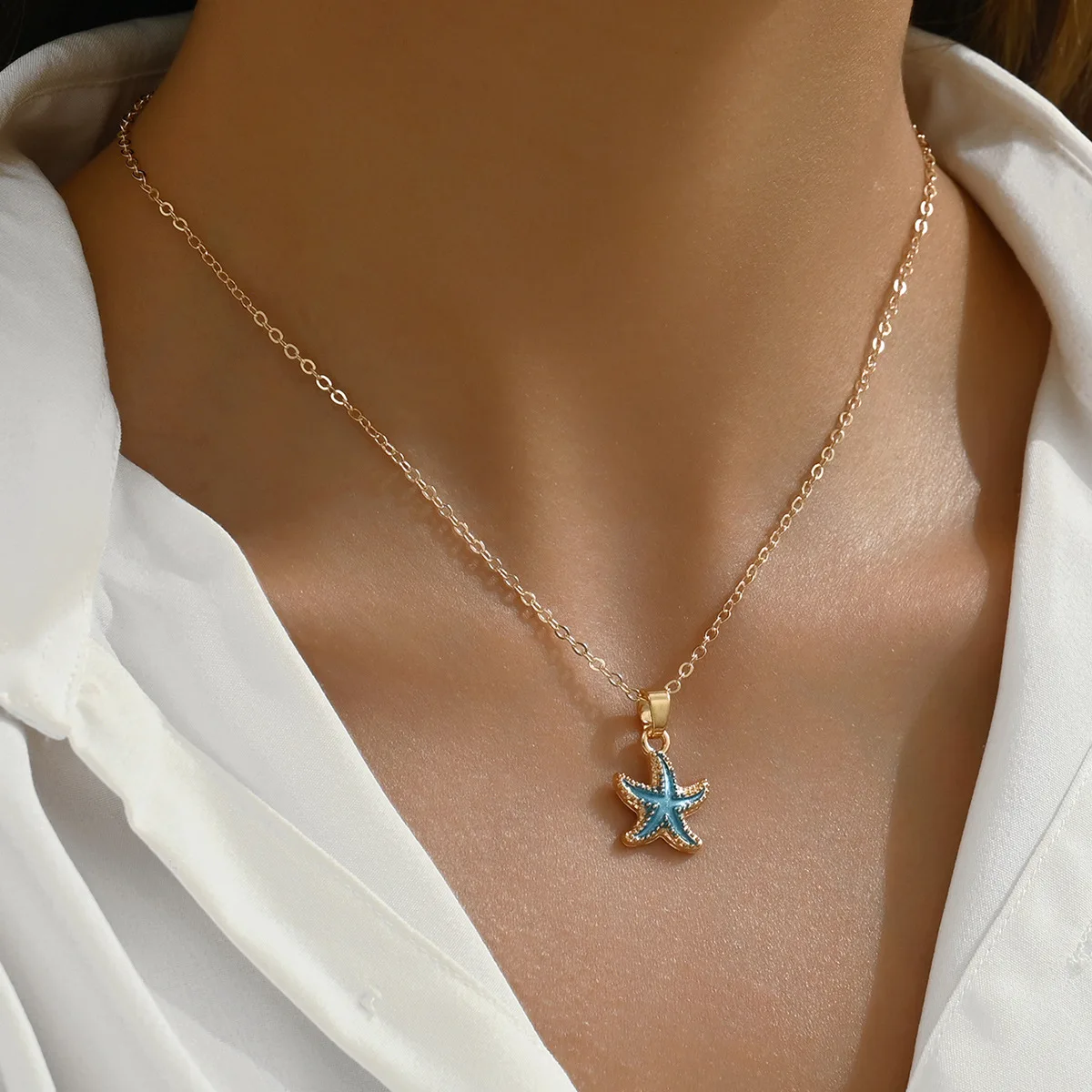 Boho mehrschichtige weiße Seilkette Halskette für Frauen Mode große Harz Seestern Stern Anhänger Halskette Strand Party Schmuck – Detail 10