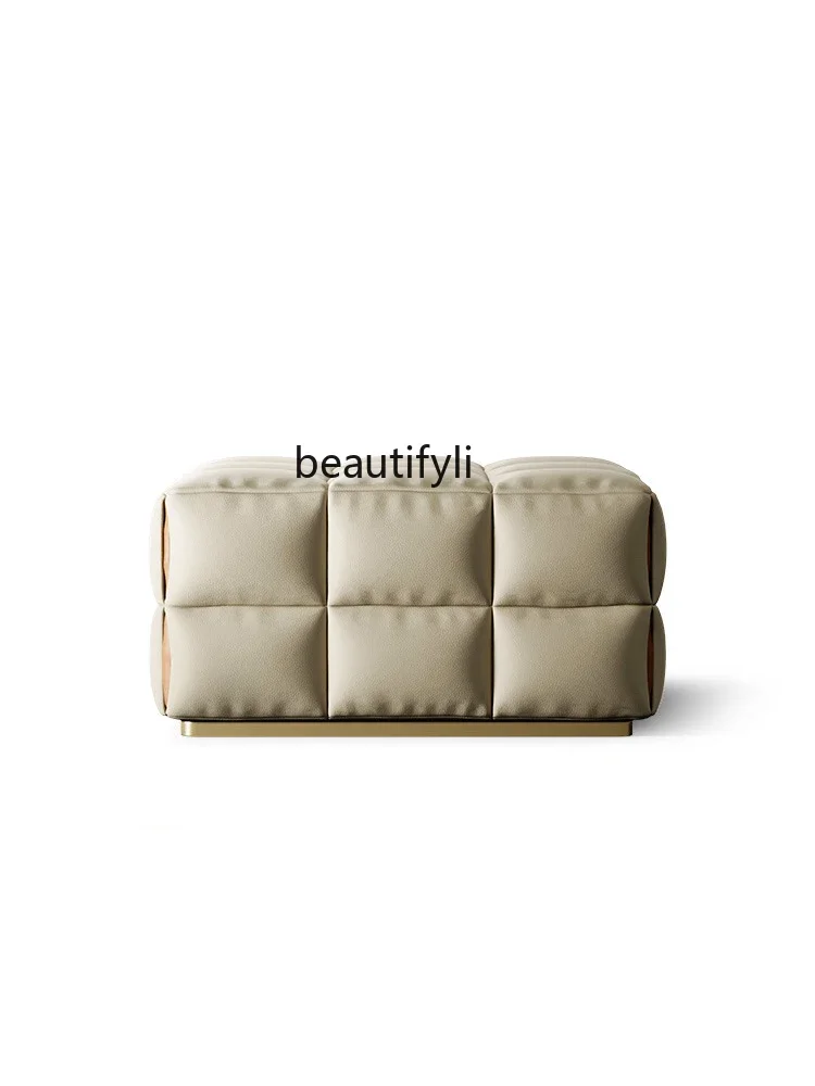 

Italian Leather Sofa Footstool Luxury Villa Living Room with Modern Minimalist Sofa Module Footstool