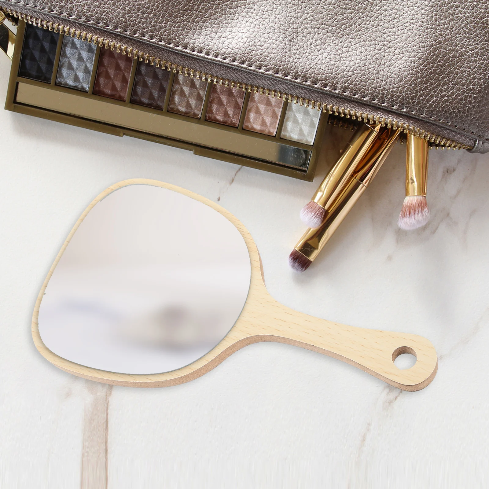 

Wooden Handle Mirror High Definition Smooth Surface Natural Wood Handheld Compact Vanity Mirror For Makeup Travel Salon Bathroom