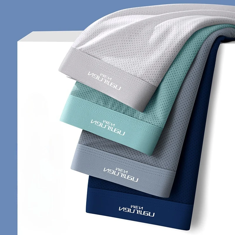 

3A Antibacterial Ice Silk Men's Boxer Shorts Breathable Elastic Plus Size Underwear L-6XL Quick-Dry Comfortable Male Panties