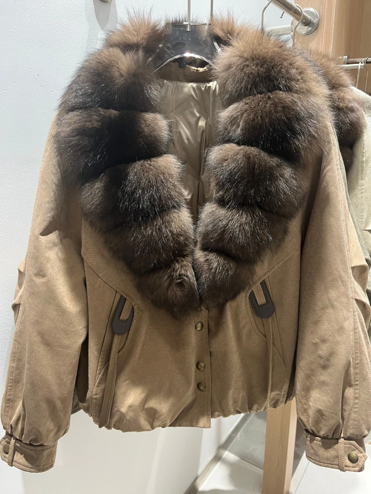 Genuine Fur Jacket Waterproof Goose Down Jacket High Street Oversized Fashion Puffer Jacket Women Casusal Winter Thick Warm Coat