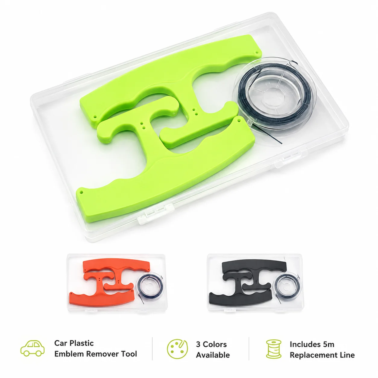 KUNAISI Car Emblem Remover Tool Kit Plastic Badge Removal Handles with 5m Replacement Line Storage Box Auto Logo Trim Removal