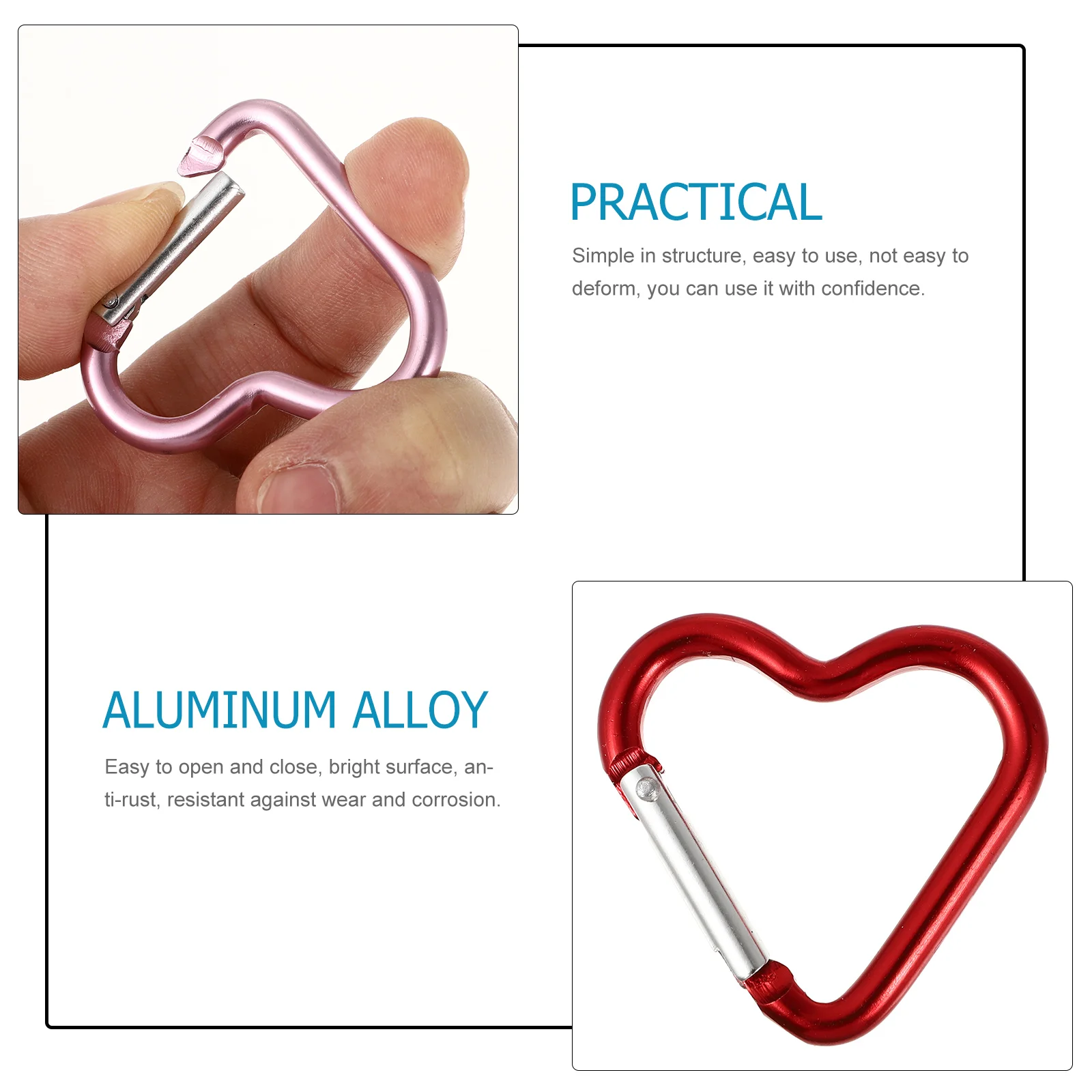 15 Pcs Heart Shaped Carabiner Metal Hook Clips Key Keychain Ring Hooks Backpack Caribeener