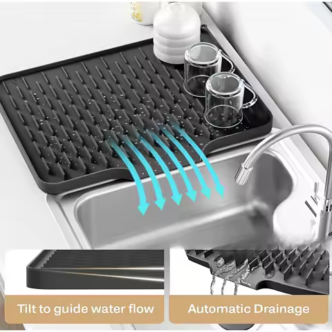 Kitchen Silicone Drain Mat with Built-in Drainage Design, Easy to Clean, Suitable for Countertops, Sinks, Refrigerators