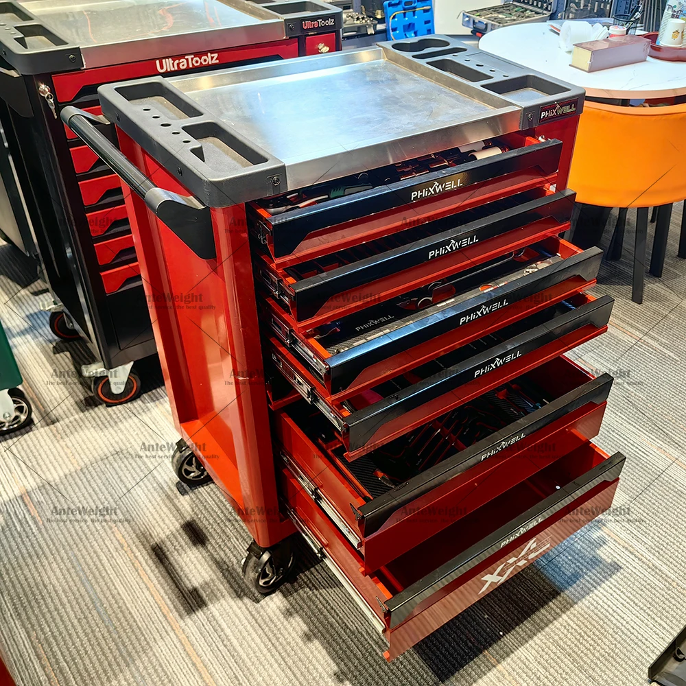 Metal Garage Workshop 7 Drawers Tool Cart  Cabinet Tool Trolley Chest with Professional Auto Repair Tools
