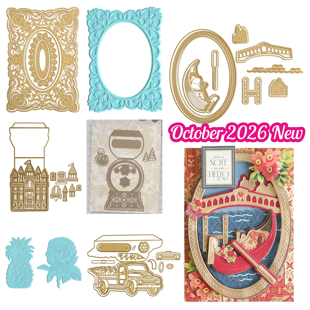 Gondel 3D-Szene Ovaler Verzierungsrahmen Vergoldete Heißfolienplatte Herbst-Barock-Stanzformen und Ephemera-Stanzformen Scrapbook Grußkarten Oktober 2026